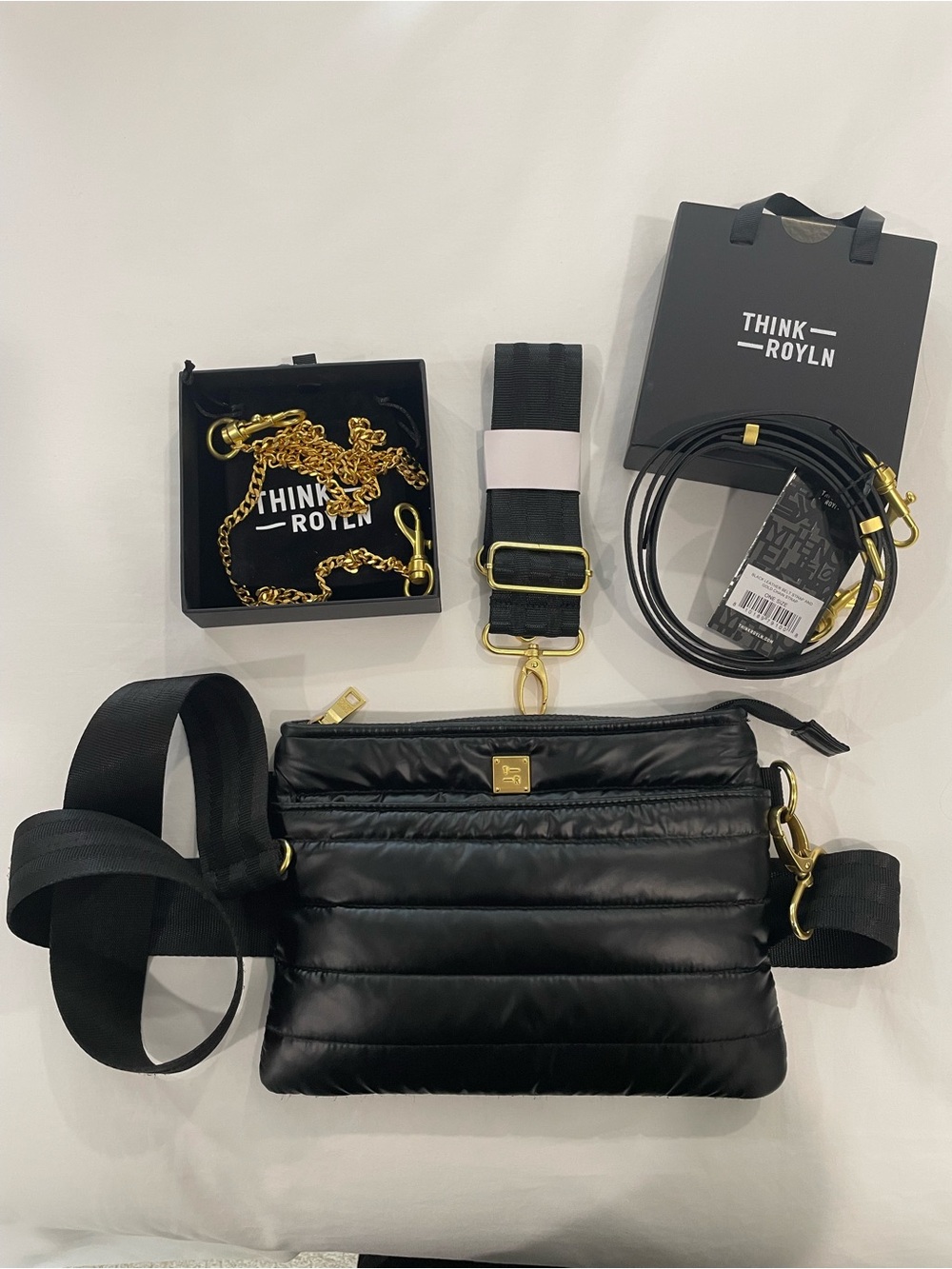 Think Royln Bum Bag 2.0, Pearl Black/Gold with 4 Straps Included!